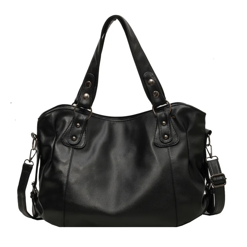 Large Capacity Black Shoulder Bags For Women Large Shopper Bag Solid Color Soft Leather Crossbody Handbag Lady Travel Tote Bag 251023