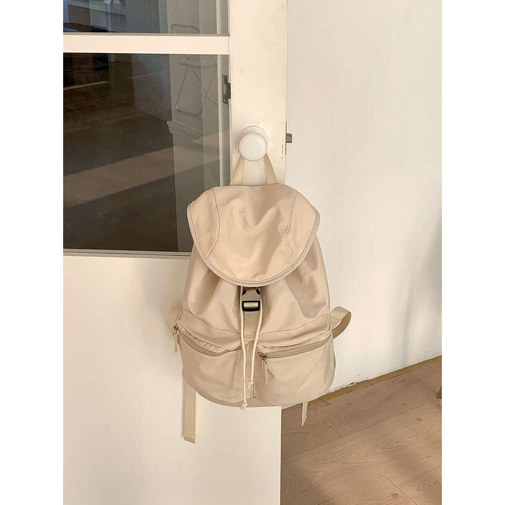 Korean Version New Drawstring Pleated Flap Student Double Shoulder Nylon Niche Large Capacity Backpack For Girls B5