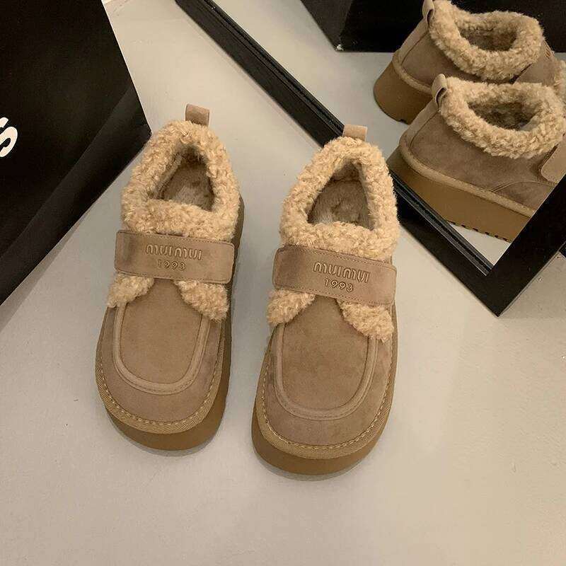Warm Lamb Wool Cotton Padded Shoes Women New Flat Thicken Plush Winter Woman Non Slip Thick Bottom Ankle Snow Boots