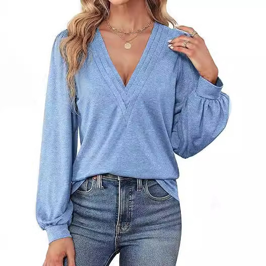 2025 Spring/Summer New Women's Shirt V-neck Casual Long Sleeve Top