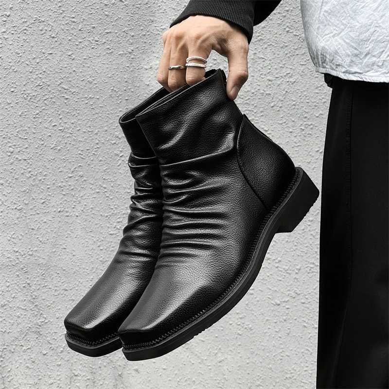 High Quality Ankle Boots Men Leather Winter Vintage Soft Leather High Top British Style Zipper Wedding Dress Business Mens Boots W251024