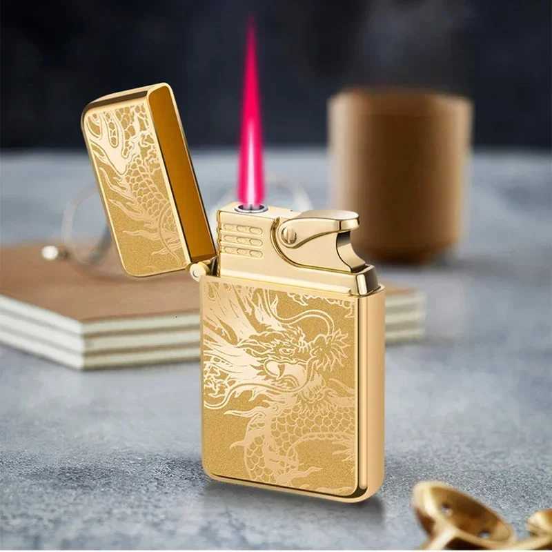 Creative Dragon Pattern Torch Lighter Red Jet Flame Butane Lighters Smoking Accessories Windproof Gas Lighters No Box D251024