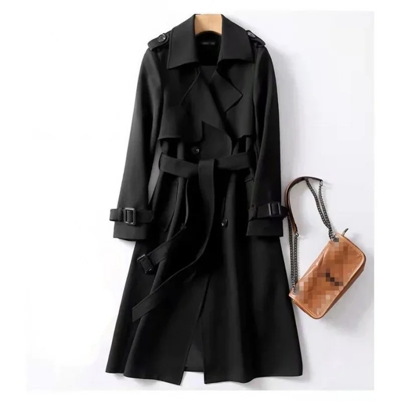 MidLength Womens Coat OverKnee British Style Windbreaker Long Sleeve Zipper Closure Casual Fashion Outerwear 251021