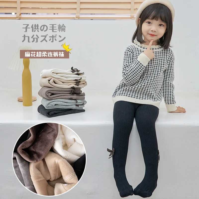 infant baby kids Polar Fleece Lining pantyhose winter plus velvet thick cotton bow child keep warm Twist toddler girls leggingsT251024