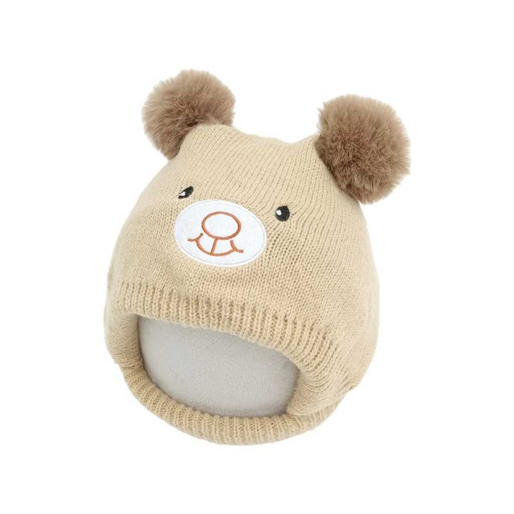 Cute Plush Bear Knitted Hat Baby Winter Warm Wool Beanie Newborn Supplies Boys and Girls Earmuffs MINISO Winter HatL251024