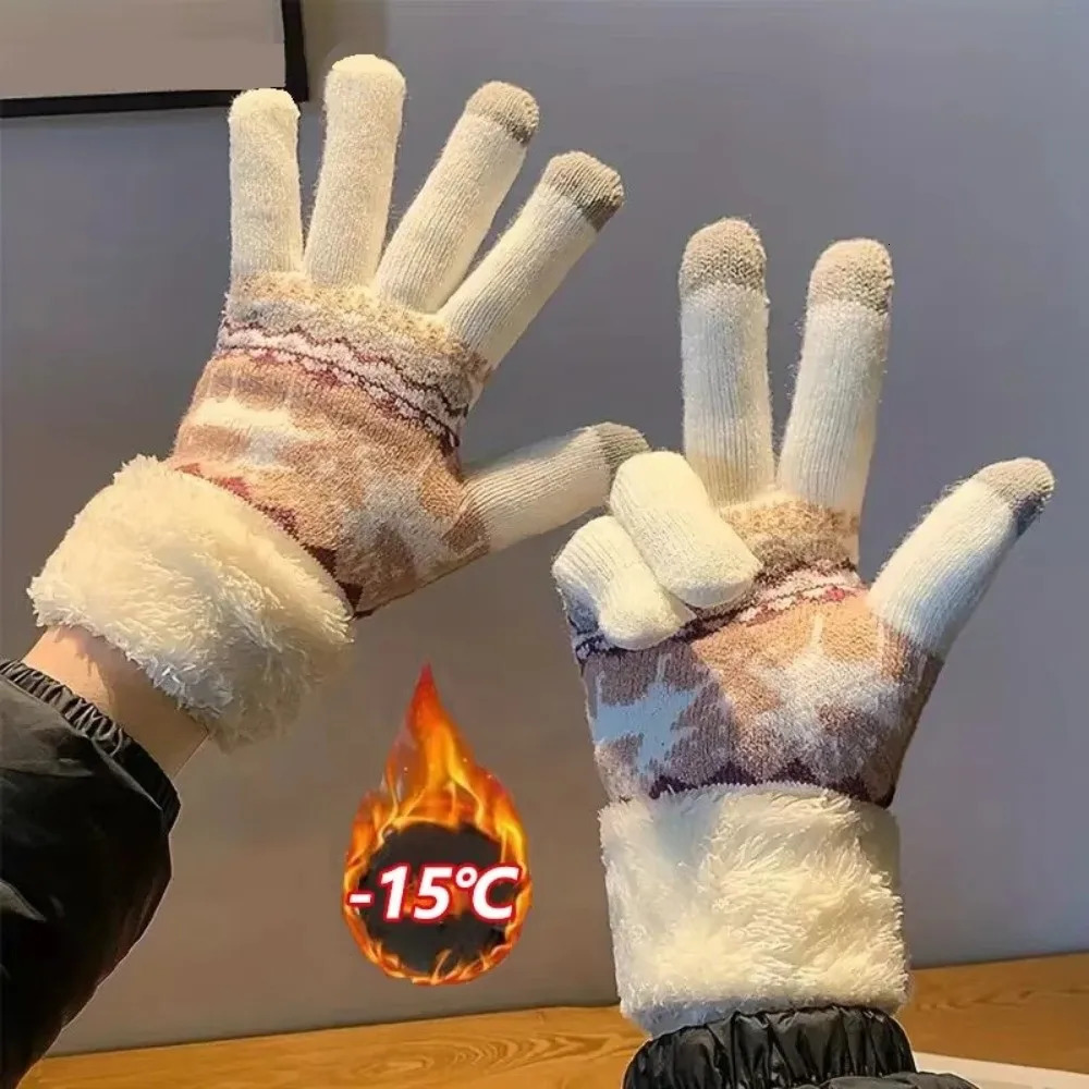 Cuff Christmas Reindeer Gloves Warm Coldproof Touch Screen Mittens Full Finger Jacquard Knit Gloves Autumn Winter 251021