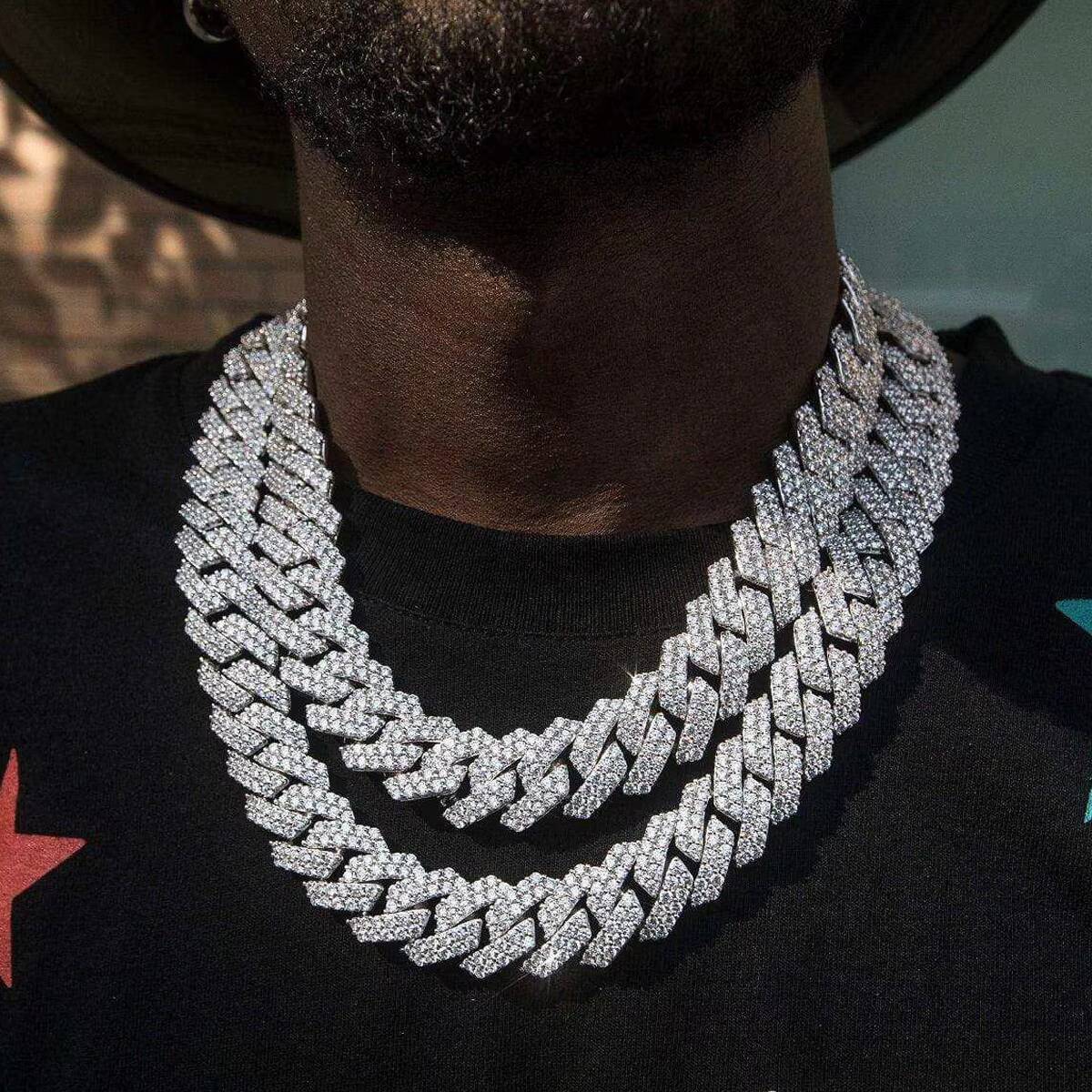 Sterling Silver 925 White Gold Miami Cuban Link Iced Out Lab Diamond Moissanite Cuban Chain Necklace Jewelry