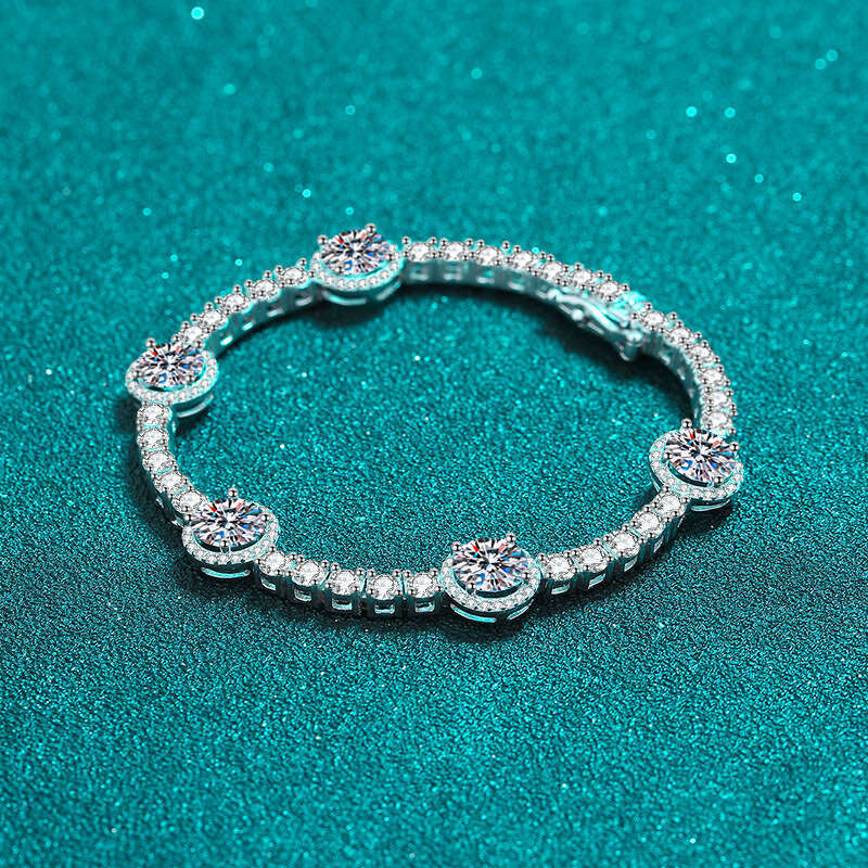 DHCollections-- Sterling Sier Bracelet for Women, Cluster Moissanite Clasp Bracelet, PT950 Gold Plated Jewelry