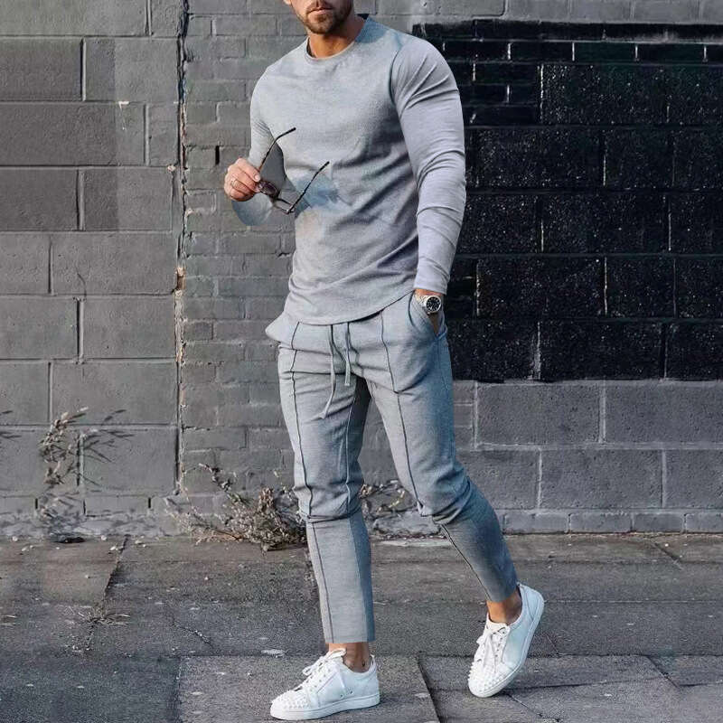 2025 Autumn Outfit Loose Round Neck Long Sleeve T-Shirt and Pants Two-Piece Casual Men's Sports Suit