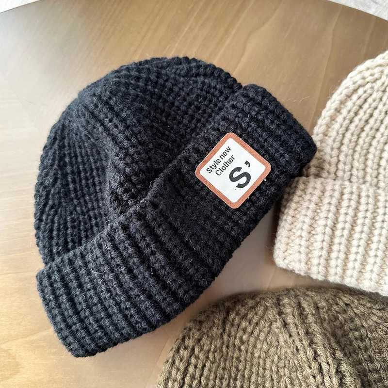 SLetter Children Woolen Cap 16year Kids Winter knitted Melon Hat Toddler Warm Sweater Bonnet Korean Baby Solid Color BeaniesL251024