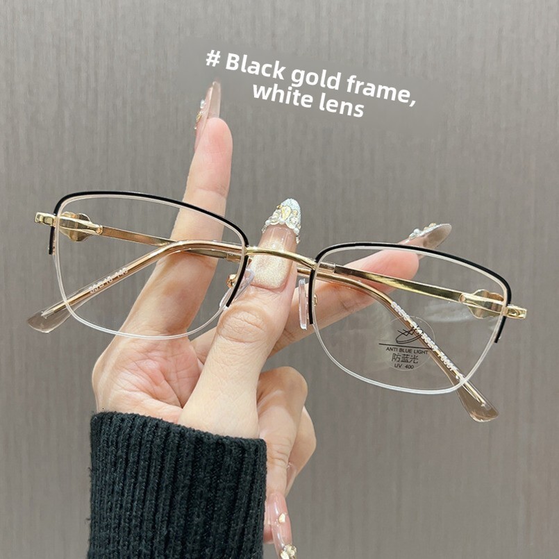 Ultra Light Black Half Glasses Men's Square Eye Big Face Slimming Myopia Can Be Matched with Degree Frame