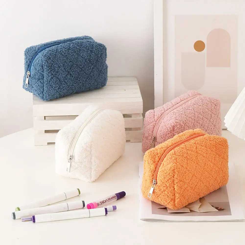 Cute Plush Cosmetic Bag Solid Color Simple Soft Large capacity Makeup Storage Bag Daily Travel Cosmetic BagT251024