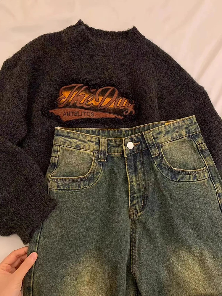 Y2K Vintage Knitted Crop Sweater Women Autumn Winter Thick Warm Female Pullovers Harajuku Loose Streetwear All Match Jumpers 251023