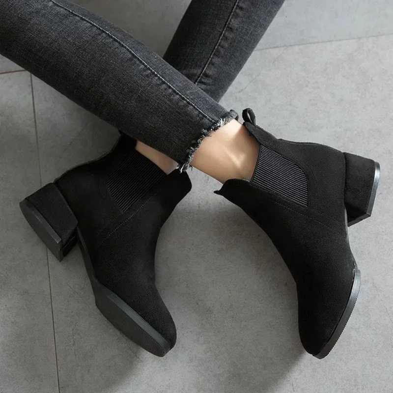 Autumn Winter Boots women Camel Black Ankle Boots For Women Thick Heel Slip On Ladies Shoes Boots Bota Feminina 3540 W251024