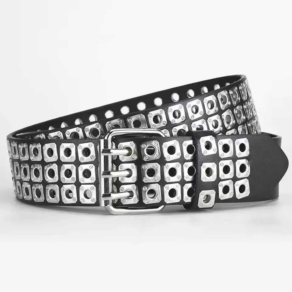 New Women Belt Fashion Square Beads Willow Nails Three Exhaust Eyes Punk Street Cool Personalized Mens and Womens Belts W251024