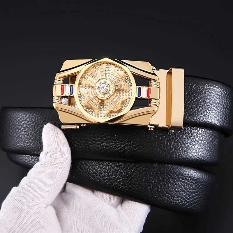 Mens automatic buckle belt rotating buckle head belt formal casual versatile wear highquality material luxury mens belt W251024
