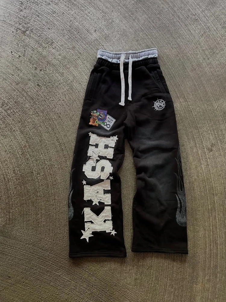 High Street Trendy Pants High Street Ins Trendy Mens and Womens Loose Straight Tube Embroidered Printed Casual Pants 251020
