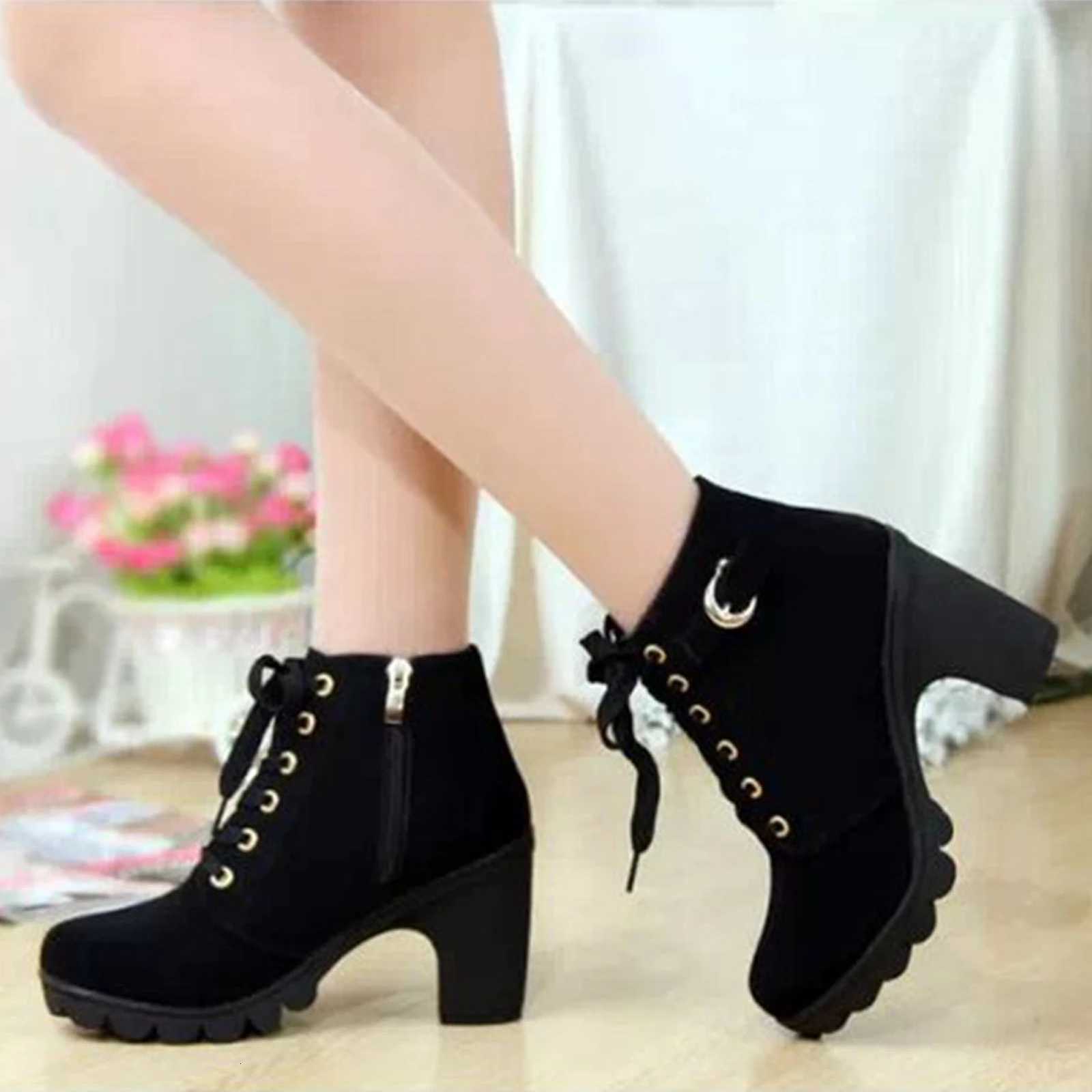 Womens Large Size Ankle Boots Autumn And Winter CrossStrap Short Boots Gift for Christmas Birthday New Year W251024
