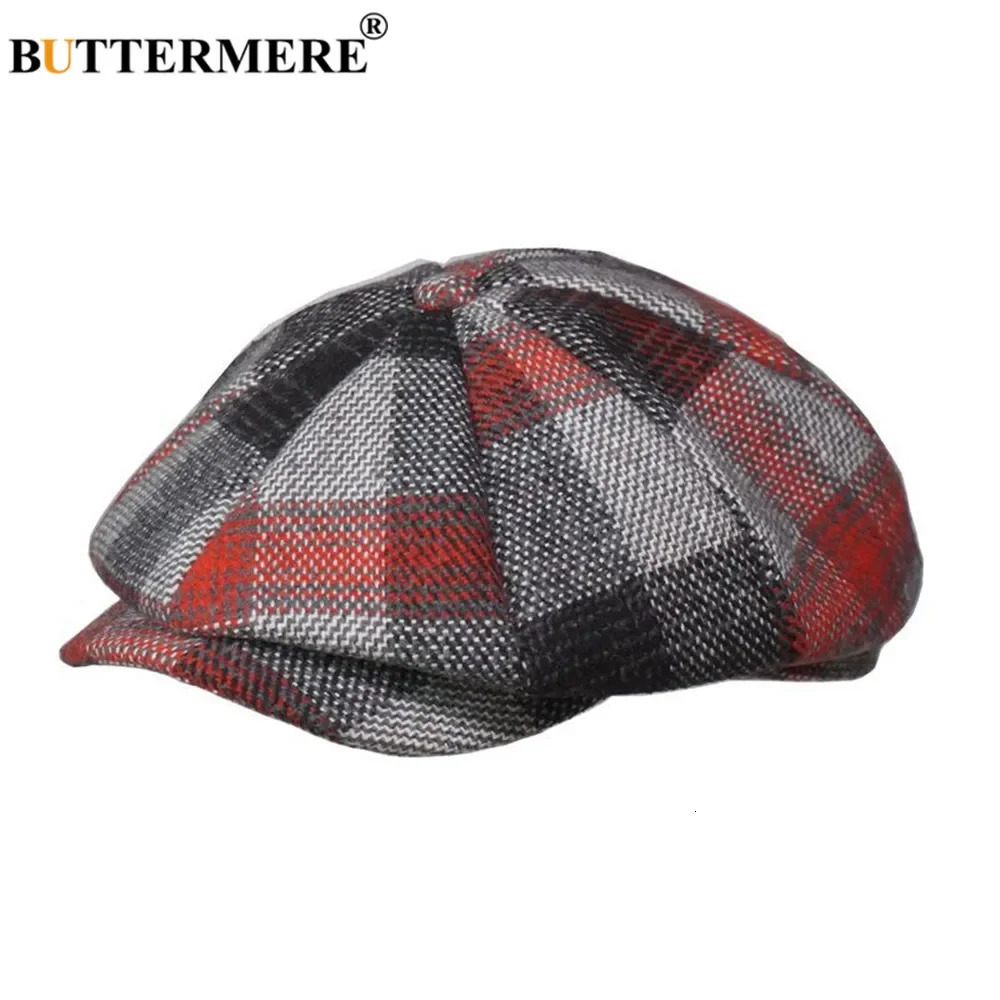 BUTTERMERE sboy Cap Wool Men Women Octagonal Cap Woolen Male Tweed Panel Plaid British Style Vintage Flat Cap Beret 251021