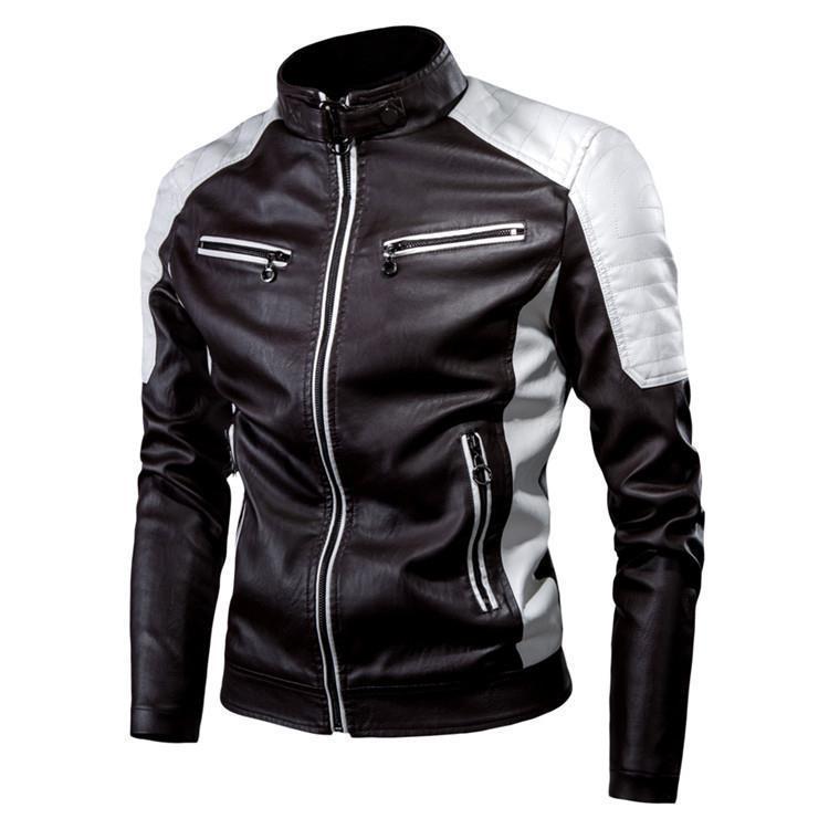2025 Thin Spring and Autumn cross-border casual mens leather jacket fashionable patchwork motorcycle retro leather jacket