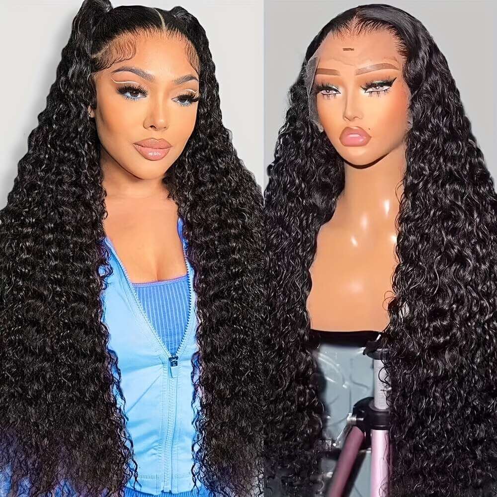 13x4 100% Brazilian 200% Density Virgin Wigs 13X4 Front Pre Plucked With Baby For Women HD Lace Frontal Curly Wave Human Hair Wig Natural Black Color