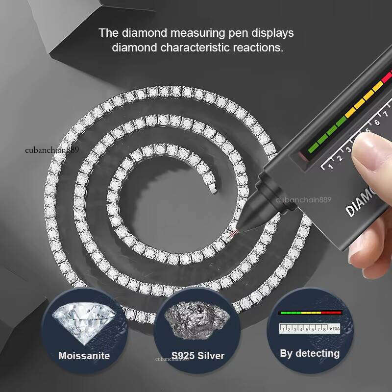 Hip-Hop Sier Glow Stone Tennis Chain White Gold Iced Bracelet Necklace Men and Women Boutique Jewelry Set