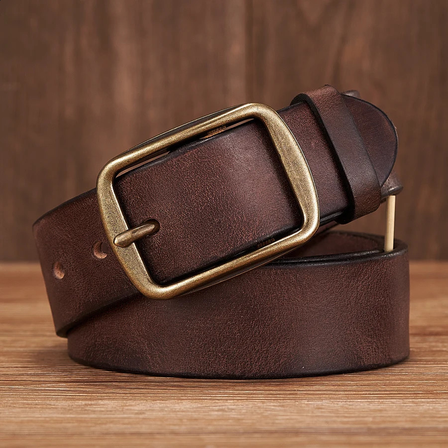 Thick Cowhide Copper Pin Buckle Real Genuine Leather Belt For Jeans Fashion Casual Belt Men Waistband Retro Male Strap 251013