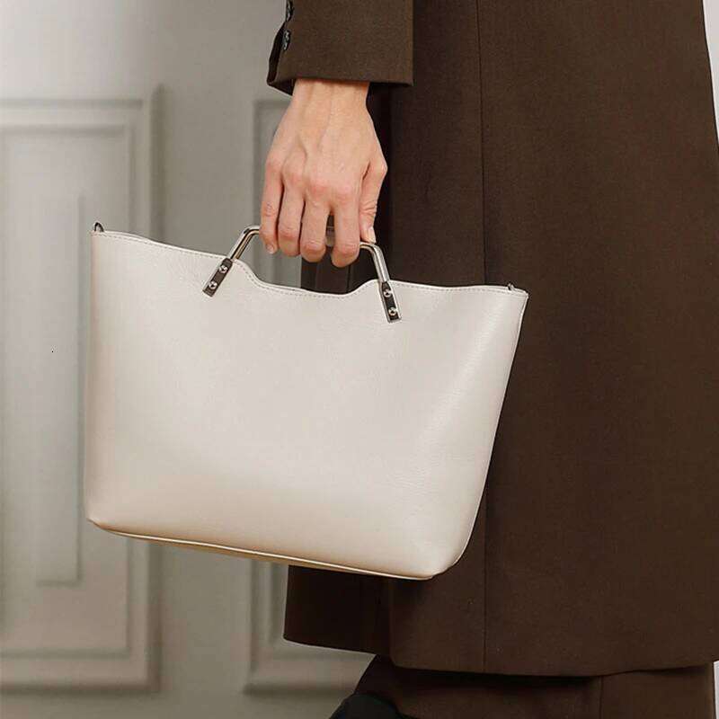 Burminsa Cowhide Genuine Leather Tote Handbags For Women 2025 Designer Metal Top Handle Ladies Shoulder Crossbody Bags