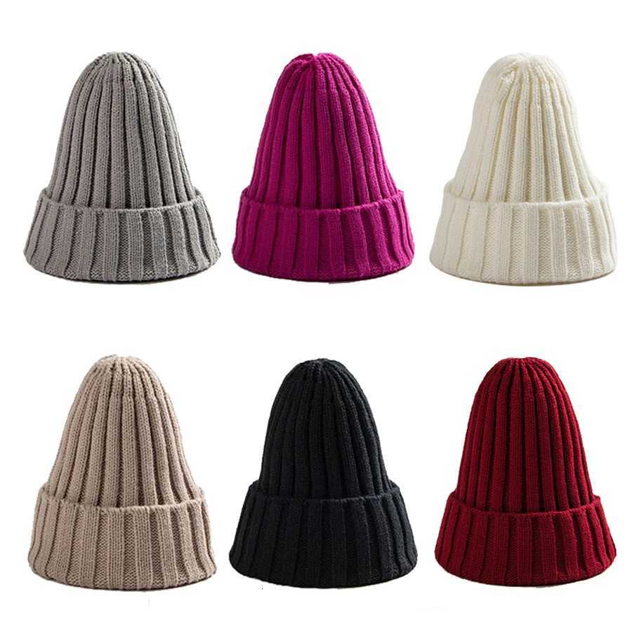 Solid Color Baby Skullies Beanie Winter Warm Kids Knitted Hat 14year Boy Girl Children Pullover Cap Thick Woolen Crochet BonnetL251024
