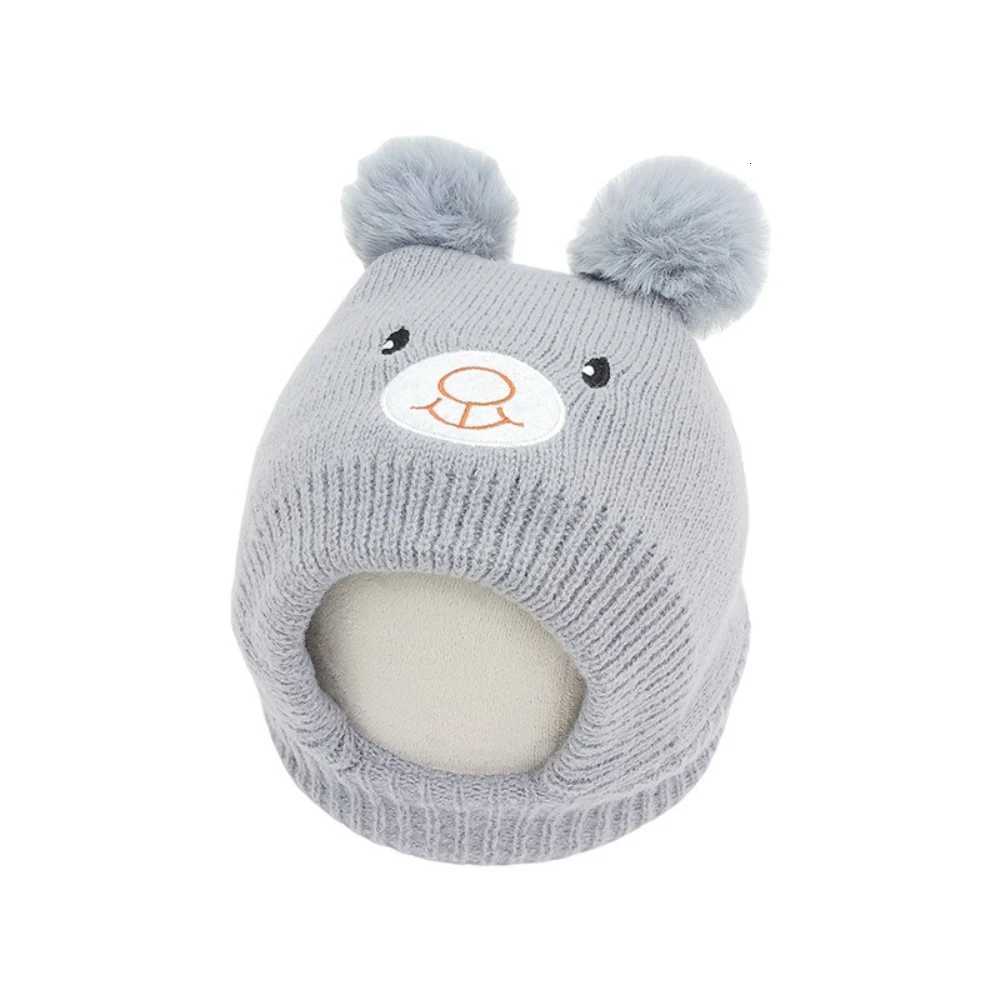 Cute Plush Bear Knitted Hat Baby Winter Warm Wool Beanie Newborn Supplies Boys and Girls Earmuffs MINISO Winter HatL251024