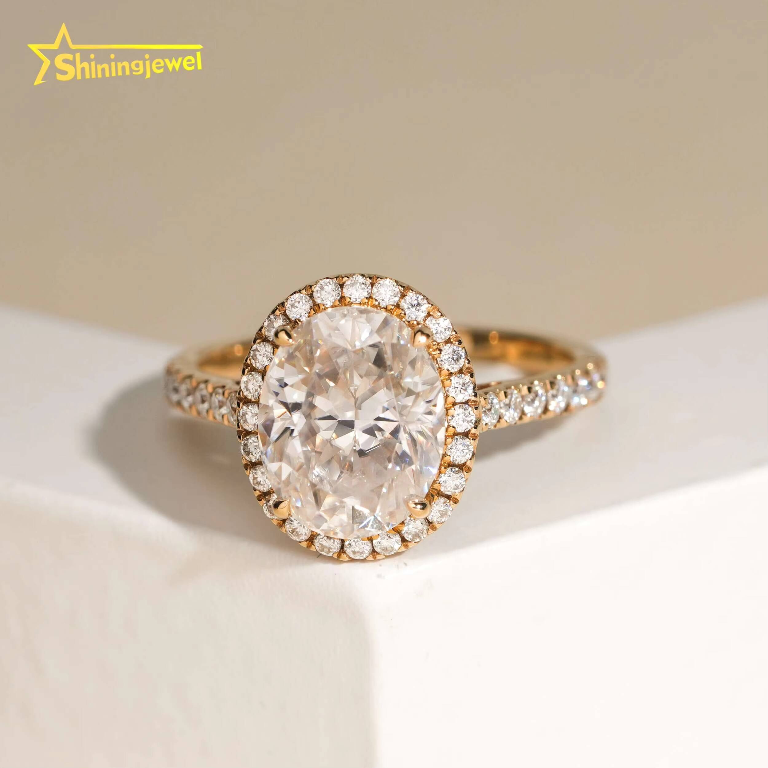 Engagement Wedding Pass Diamond Test Oval Cut Moissanite Half Band Paved 14k Solid Gold Ring for Wedding