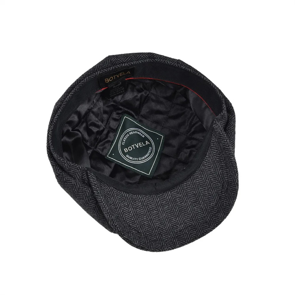 BOTVELA Tweed Wool 8 Panel Black Herringbone sboy Cap Men Classic 8Quarter Panel Style Flat Cap Beret Hat 251021