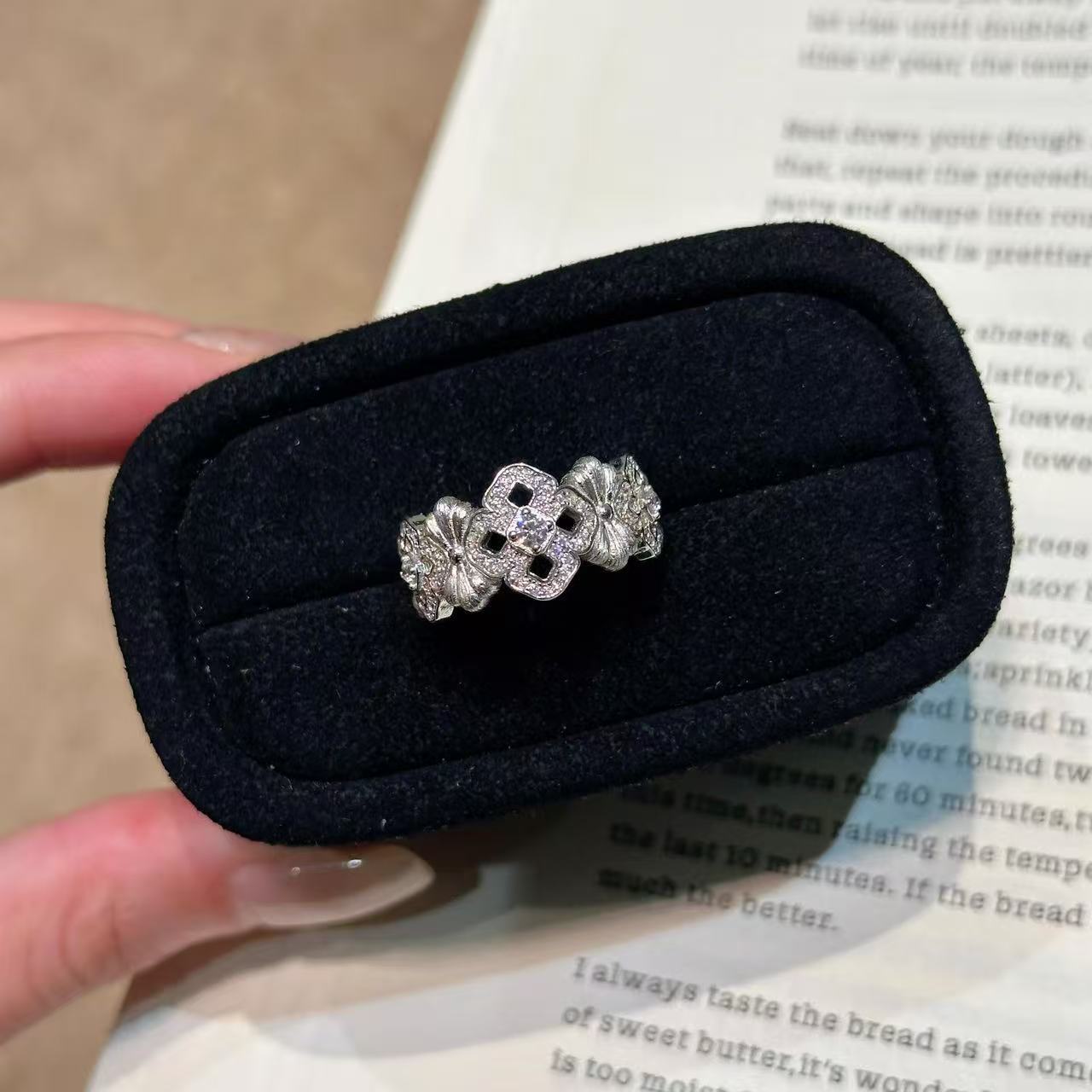 TaiYang New Silver Plated Copper Openwork Ring, Micro-Pave Cubic Zirconia Floral Carving Adjustable Vintage Jewelry
