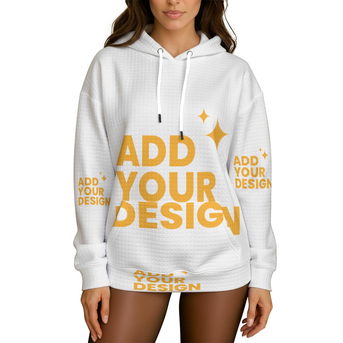 DHgatepod Women's Heavyweight Waffle Knit Hoodie - 320GSM All-Over Print Textured Pullover with Kangaroo Pocket