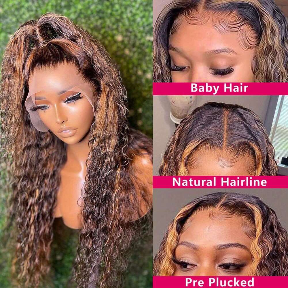 Honey Blonde Deep 100% 13x4 Frontal 4/27 Highlight Front Kinky Curly For Black Women Hd Transparent Lace Wig Human Pre Plucked With Baby Hair