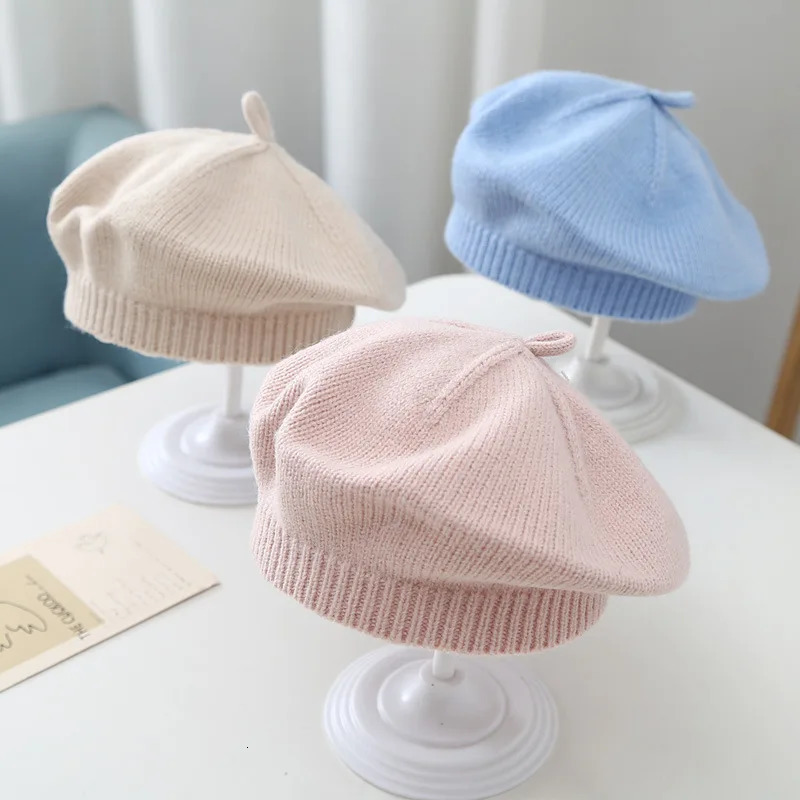 winter candy colors wool beret caps Children girl thick keep warm French artist Pumpkin hat Kids Beanie Headwear 251023