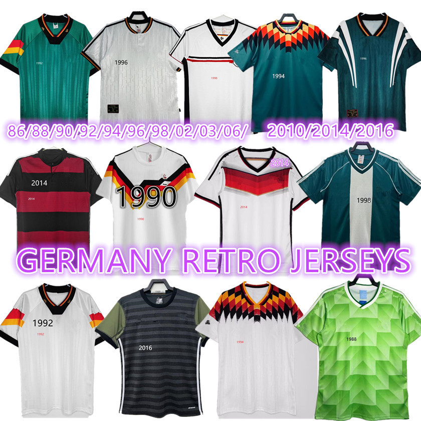 Germany Mens Retro Soccer Jersey 1990 Home Away Klinsmann Matthias Football Shirts Kalkbrenner Littbarski Ballack 86 88 90 92 94 96 98 2002 2003 2010 2014 16 JERSEYS