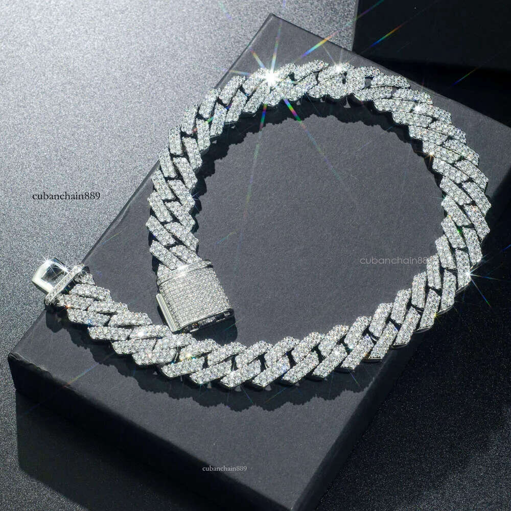 hip hop jewelry cuban link chain necklace designer for men 2 row bling moissanite dia 14MM wide choker iced out chains necklaces prong gold plate rock