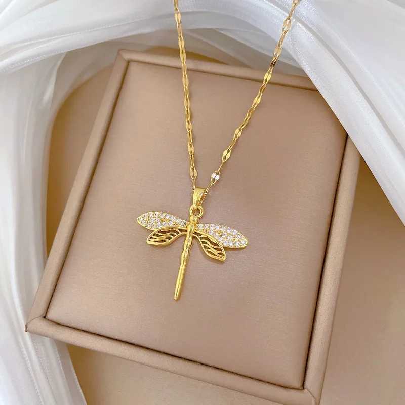316L Stainl Steel Personality Dragonfly Pendant Necklace For Women Fashion Girls Clavicle Chain Party Jewelry GiftsXJ251024