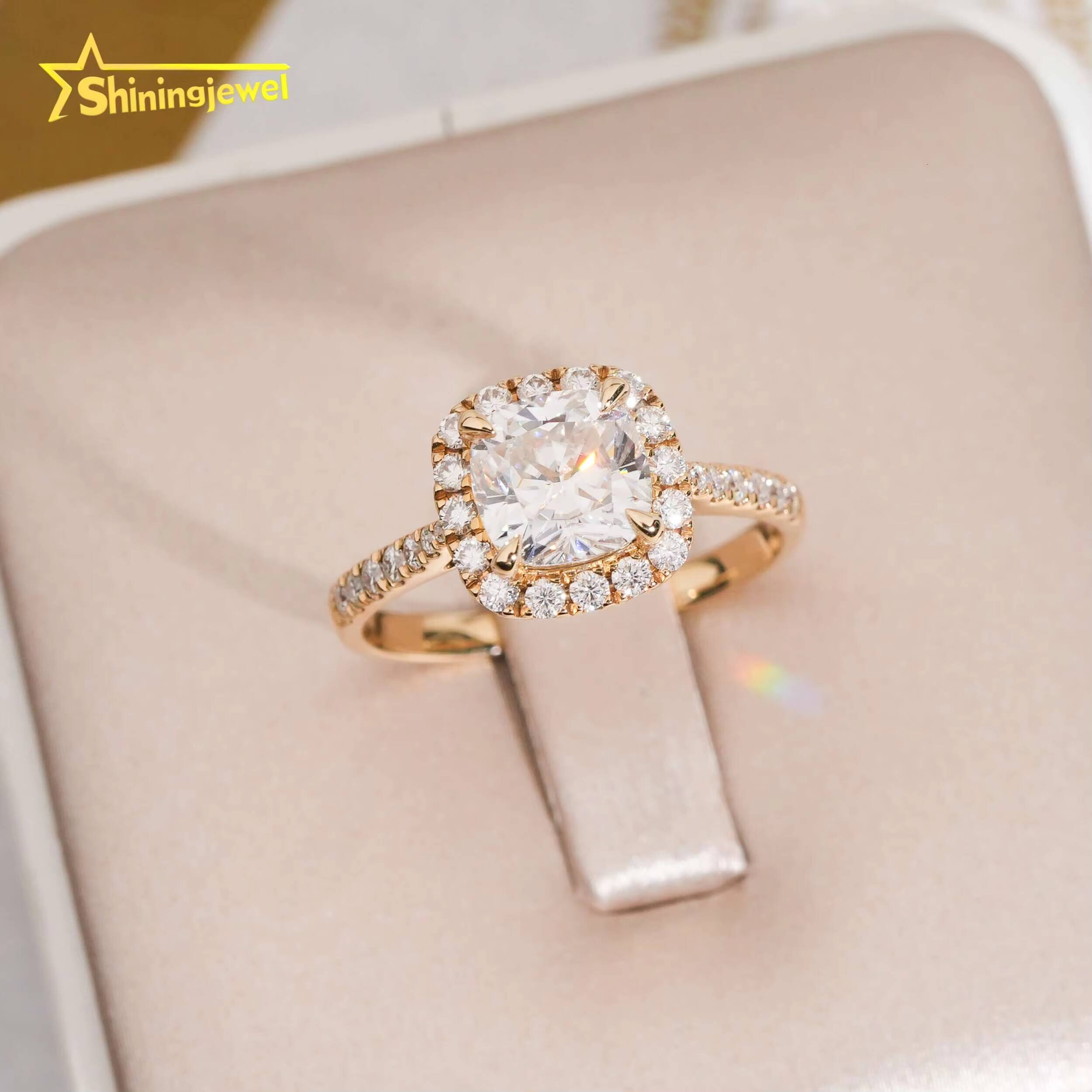 14K Solid Gold VVS Cushion Cut Moissanite Diamond Women Engagement Ring Half Eternity Band Hip Hop Jewelry Wedding Band