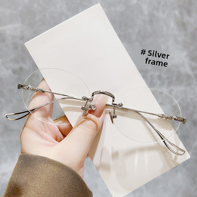 New Trendy Frameless for Women Korean Artistic Round Same Style Frame Anti-Blue Light Glasses