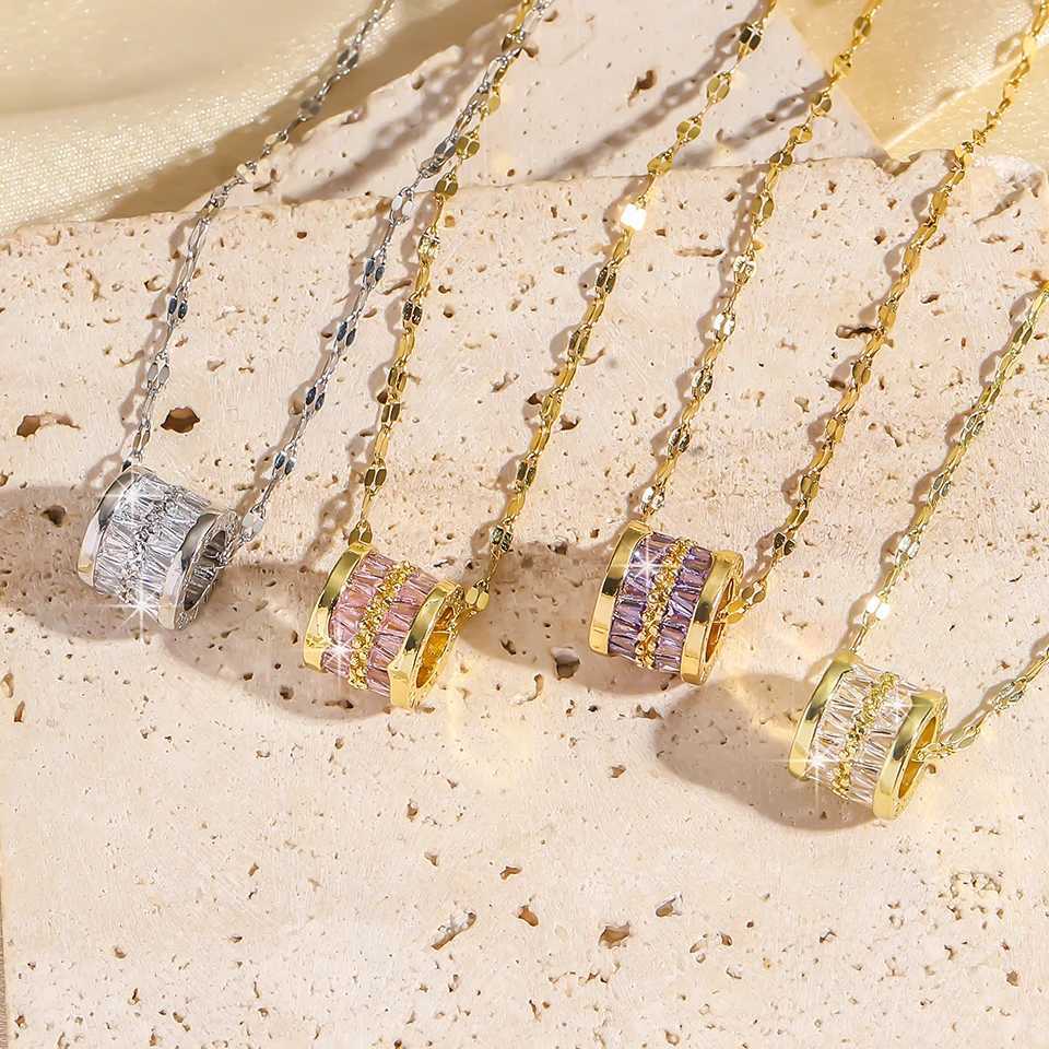 ZAKOL Y2K Stainl Steel Round Pendant Necklace For Women Girls Korea Style Beautiful Gold Color Metal Crystal Jewelry On NeckXJ251024