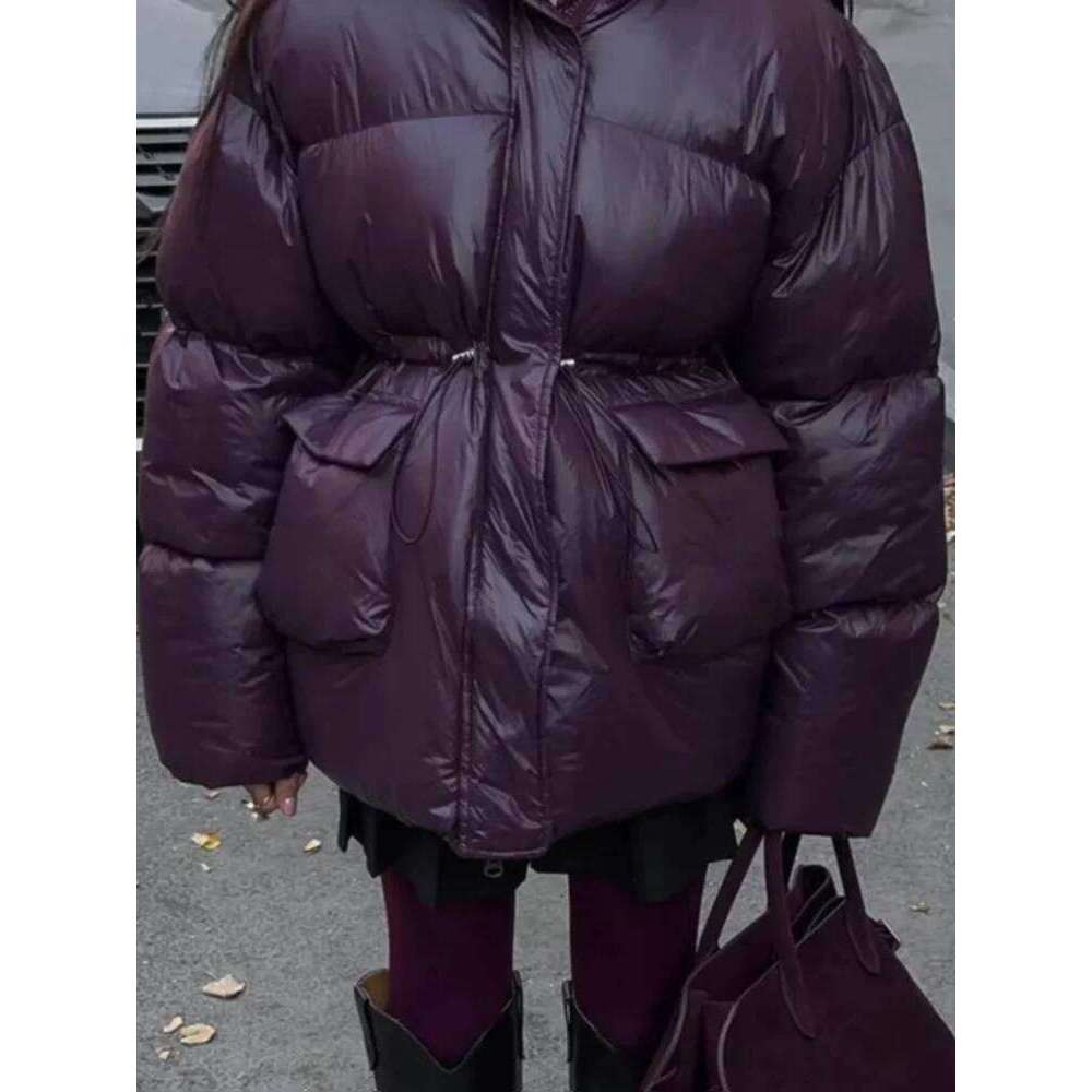 Fashion Thick Padded Jacket For Women Casual Single Breasted Zipper Warm Coat With Belt Winter Female Pocket Long Sleeve Jackets Womens Coat