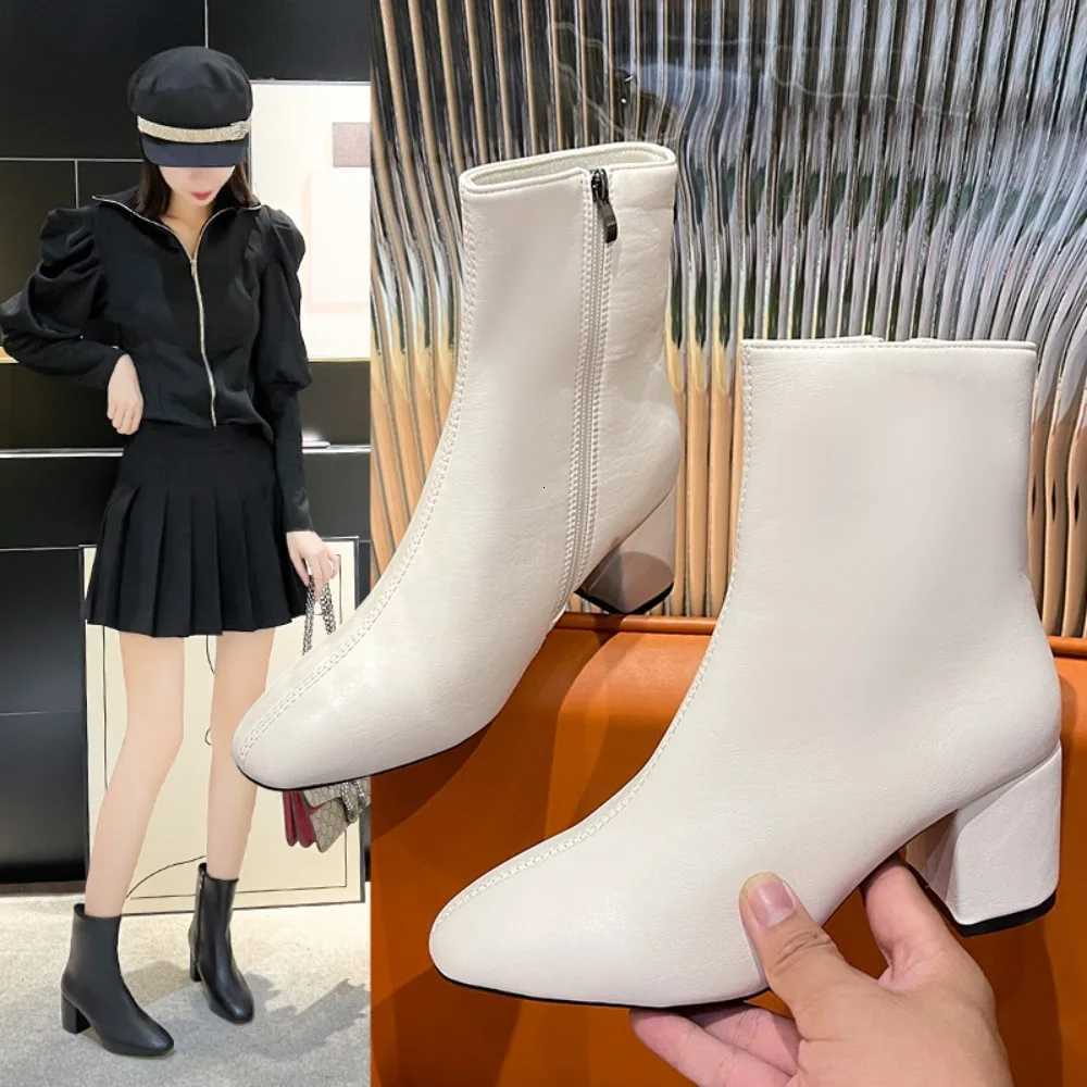 Solid Color Womens Fashionable Ankle Boots with Elegant and Comfortable Side Zipper Mid Heeled Short Boots in Sizes 3542 W251024