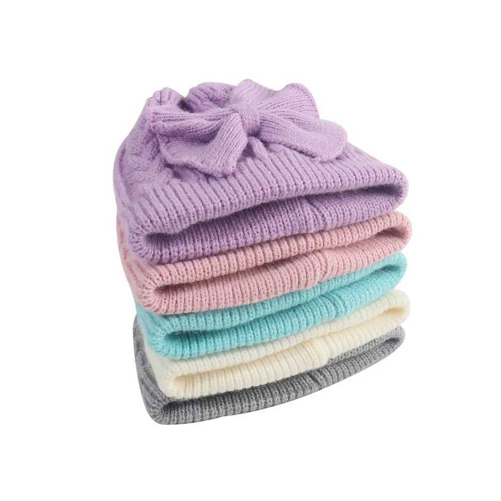 02Y Baby Knit Hat with Large Bow Soft Stretchy Winter Hat for Girls Boys Lightweight Warm Beanie for Christmas ThanksgivingL251024