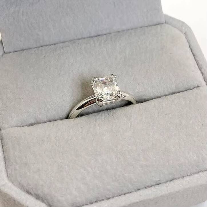 55mm Asscher Cut Moissanite Engagement Ring Classic 4Prong Solitaire 925 Silver or Solid 10k 14k 18k Gold