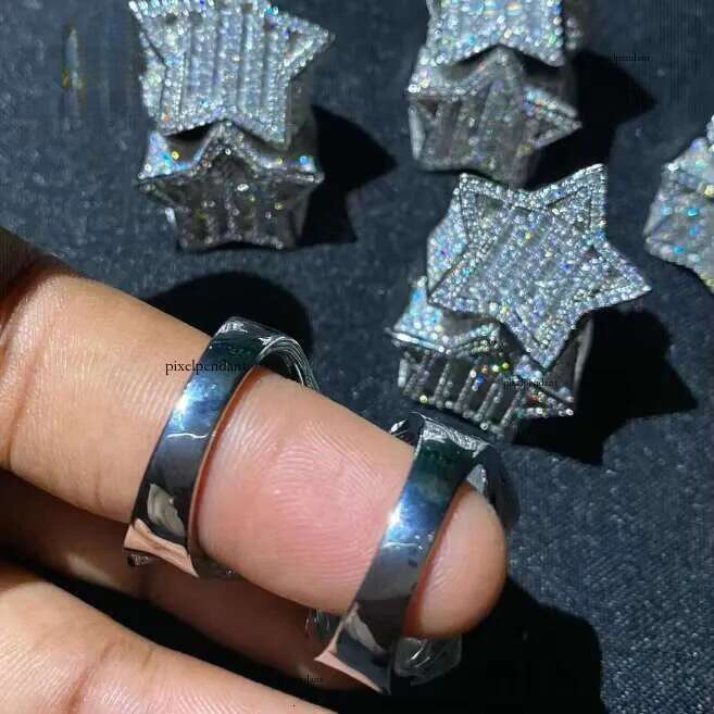 Classic Custom Baguette Star Hip Hop Style Ring Iced Out VVS Moissanite Dia Jewelry Sterling Sier Rings Men Women