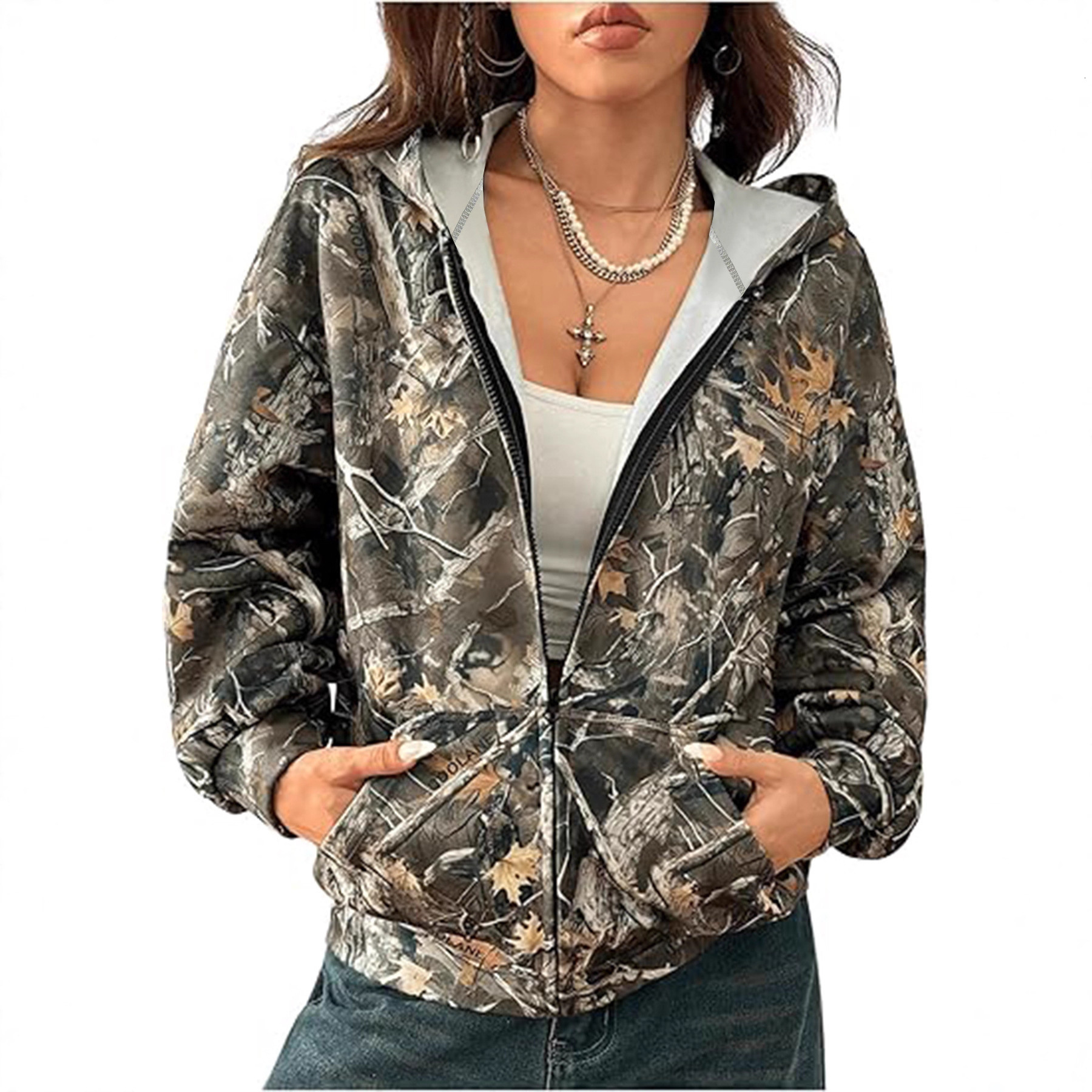 Autumn Camouflage Loose Long Sleeve Maple Leaf Print Trendy Fashion Versatile Women's Top Wholesale