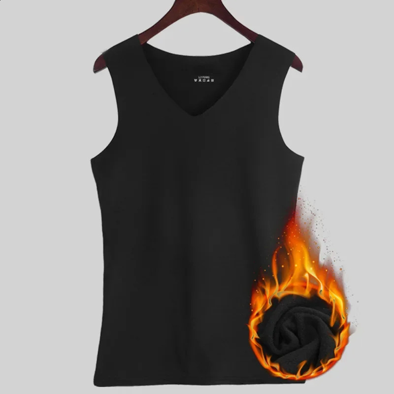 1pcs Set Mens Vneck Thermal Undershirts Solid Base Mens Warm Seamless Slimming Sleeveless Add Velvet Thickening Inner Shirt 251018