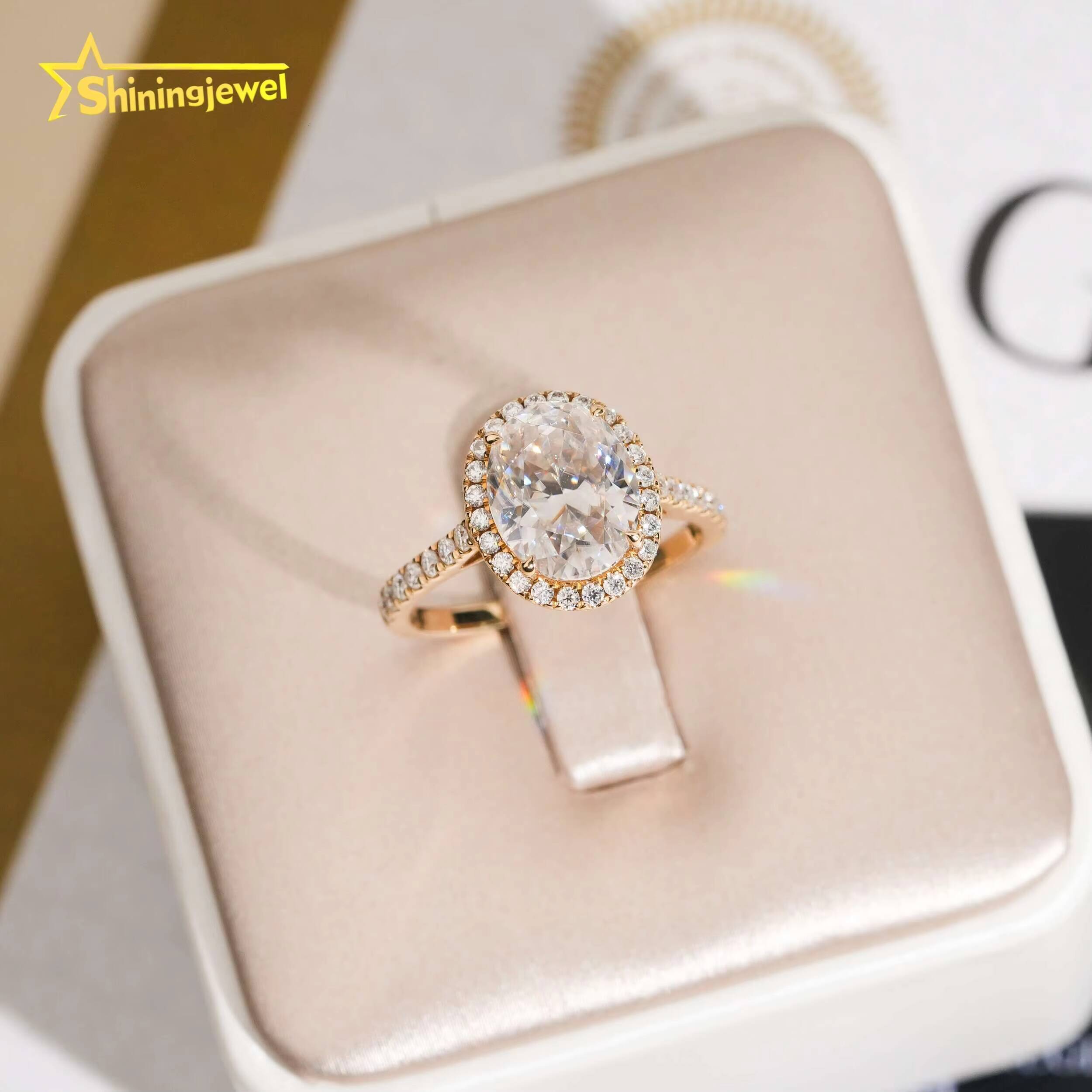 Engagement Wedding Pass Diamond Test Oval Cut Moissanite Half Band Paved 14k Solid Gold Ring for Wedding